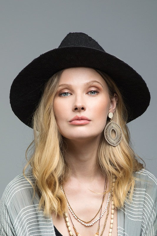 Braid Trim Panama Hat-Black