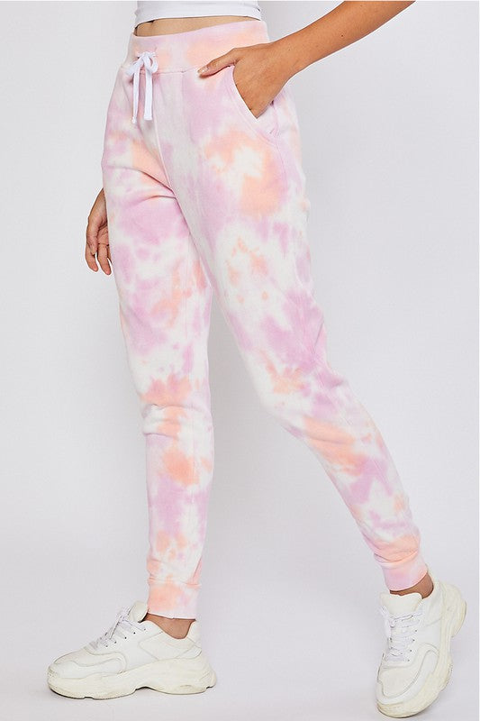 Cozy In Tie Dye Joggers-Pink