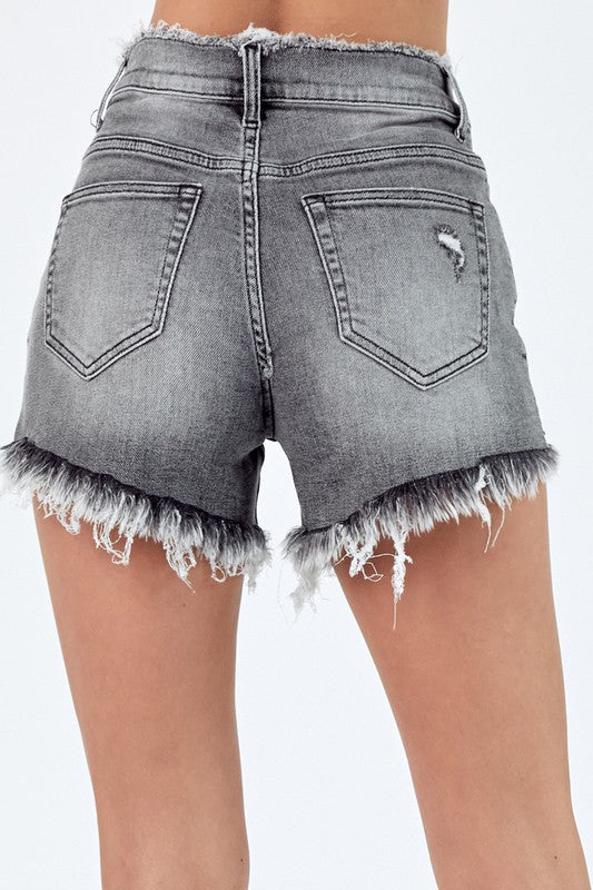 Grey Frayed Hem and Waist Shorts
