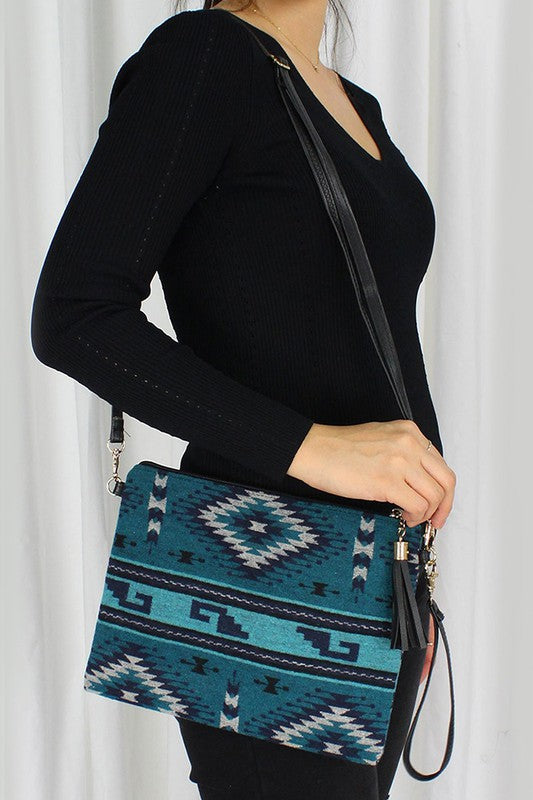 Western Print Crossbody Bag-Teal