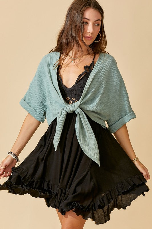 Sage Tie Front Top