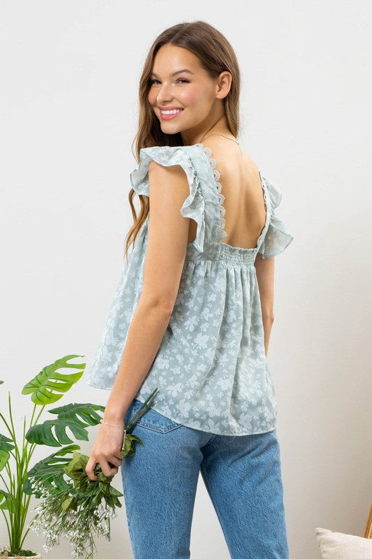 Mint Floral Babydoll Top