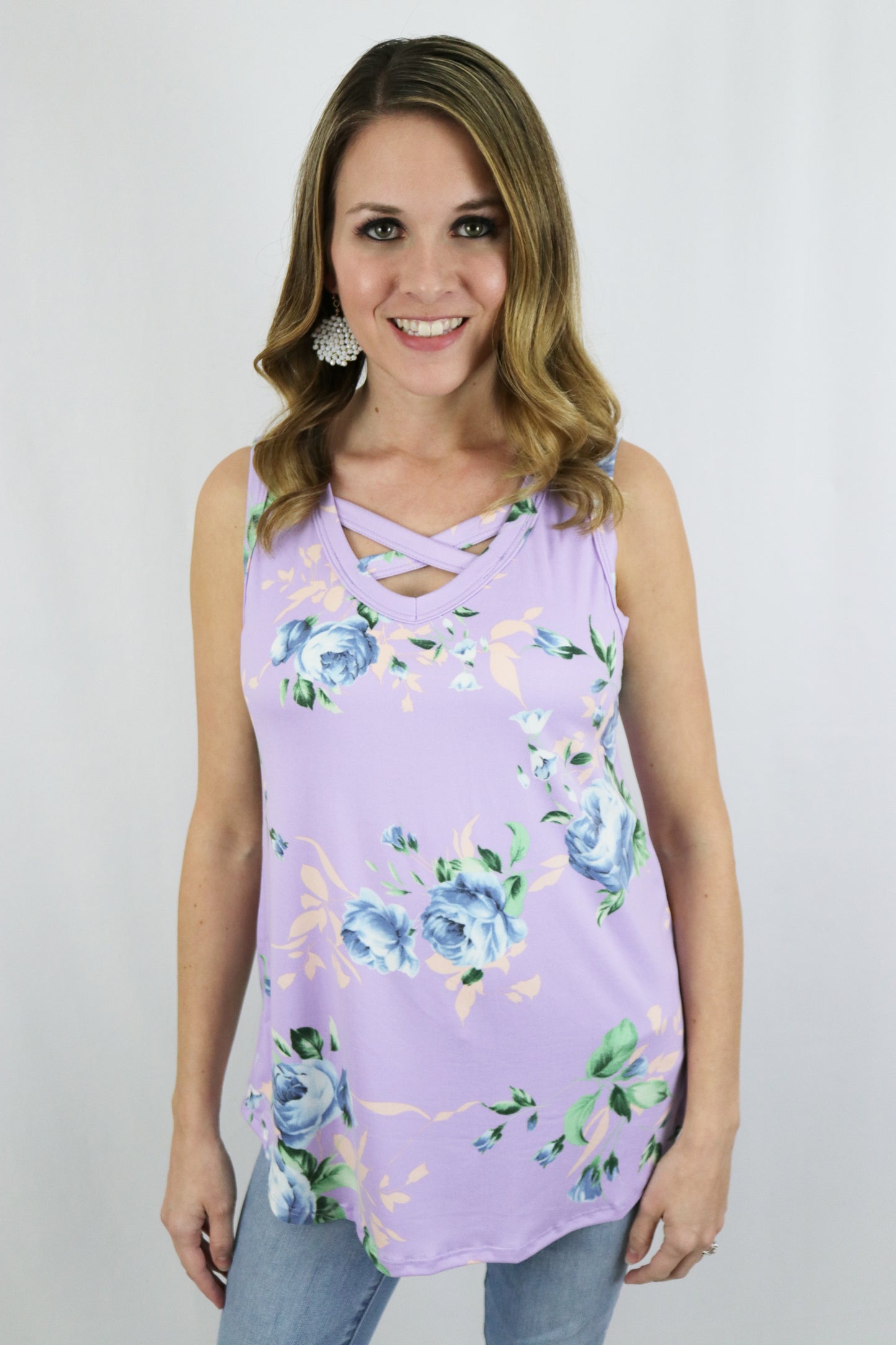 Summertime Floral Tank-Lavender