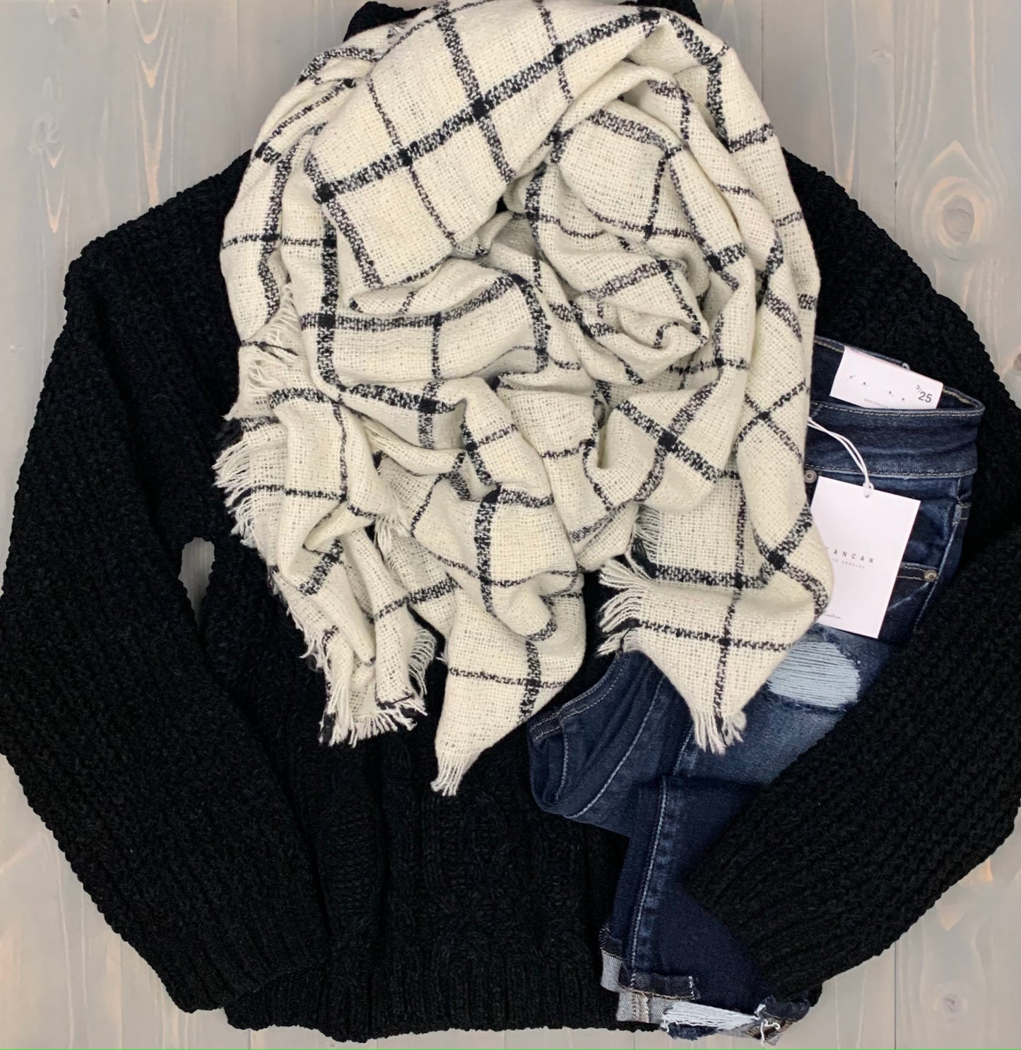 Plaid Blanket Scarf-Ivory
