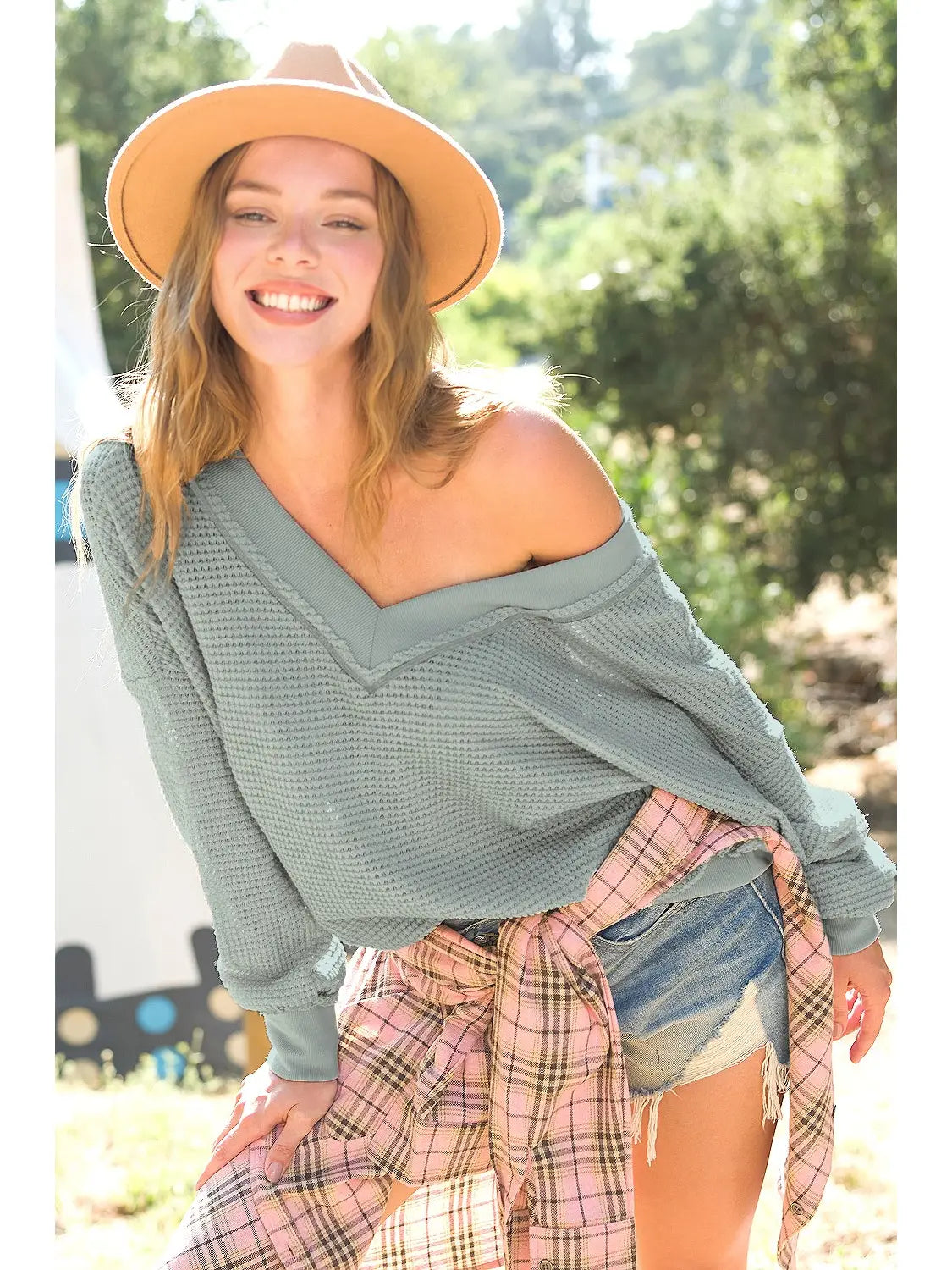 Waffle Textured Long Sleeve Top