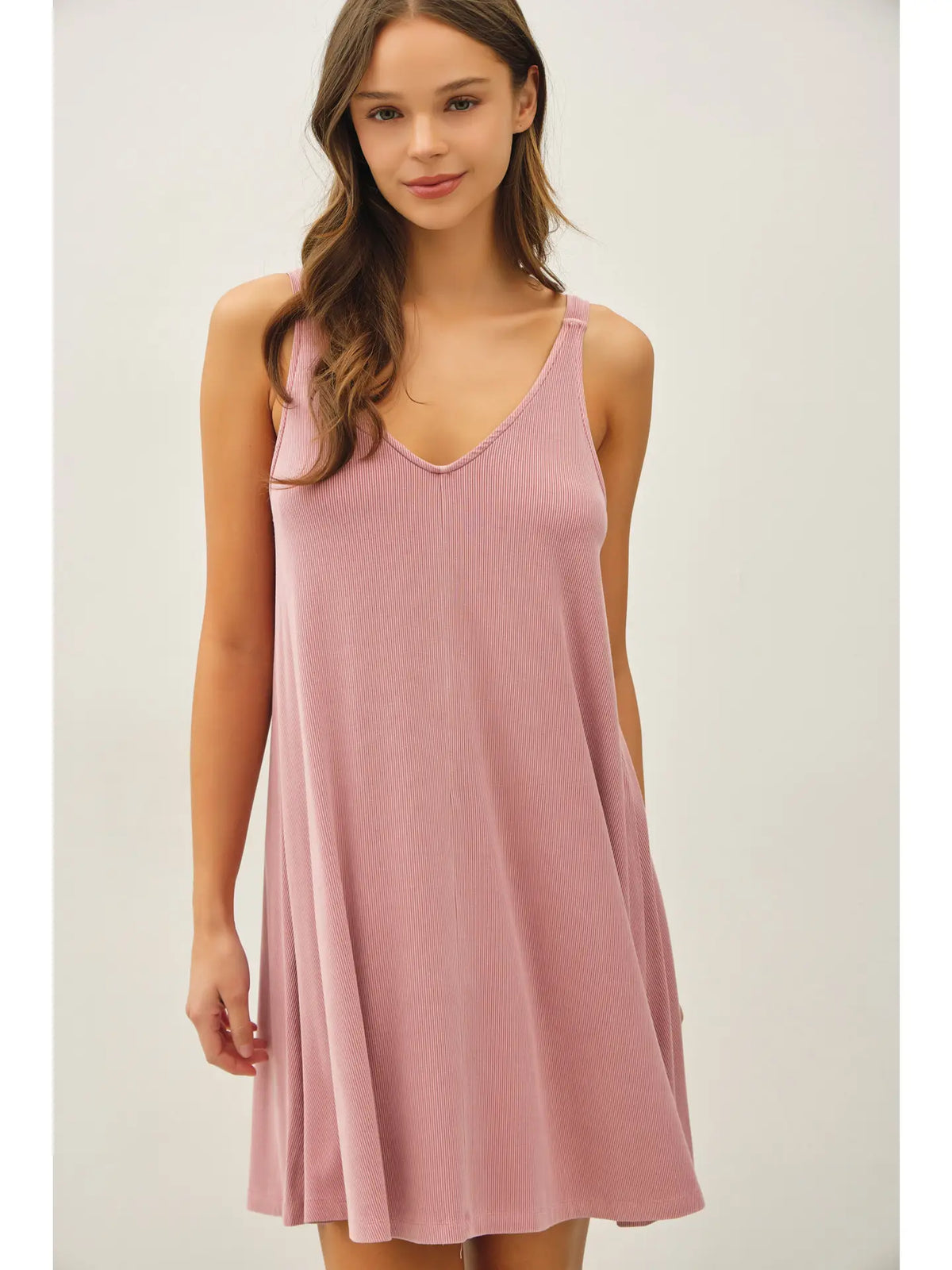V Neck Rib Knit Dress
