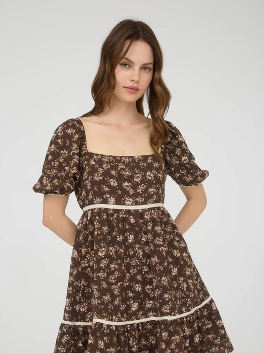 Floral Puff Sleeve Mini Dress