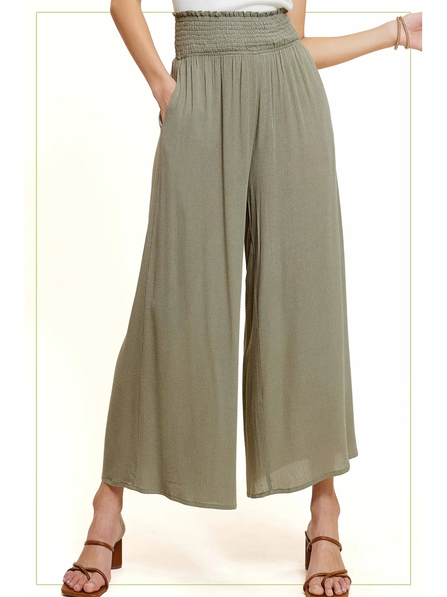 Smocked Waist Pants with Pockets