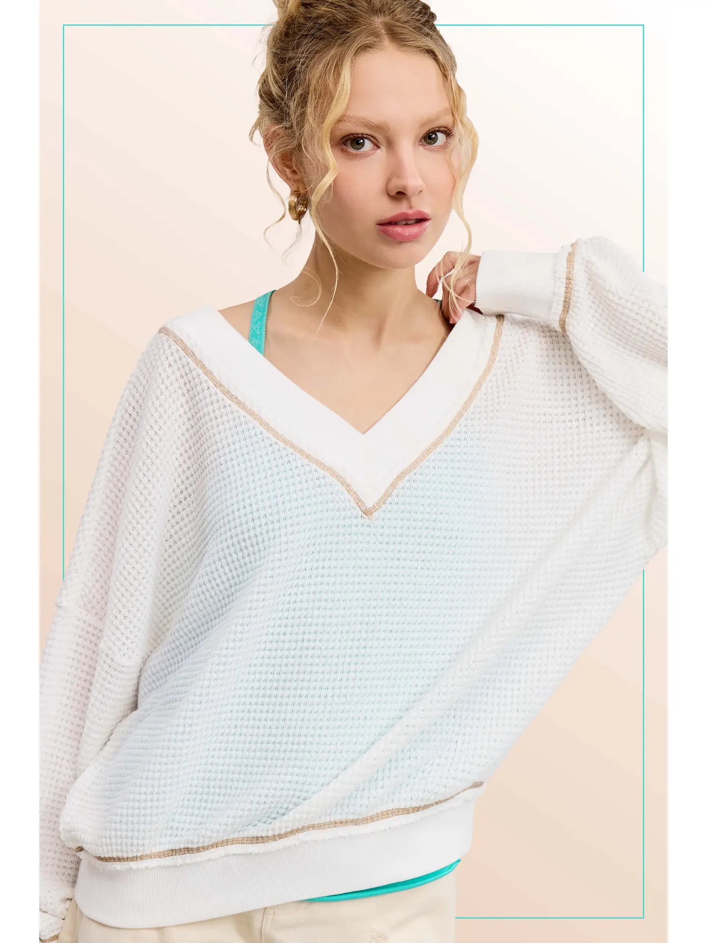 Waffle Textured Long Sleeve Top