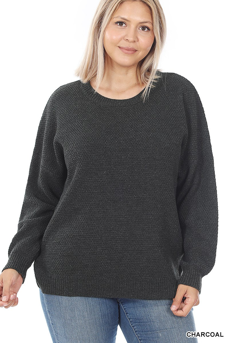 Round Neck Basic Sweater-Charcoal