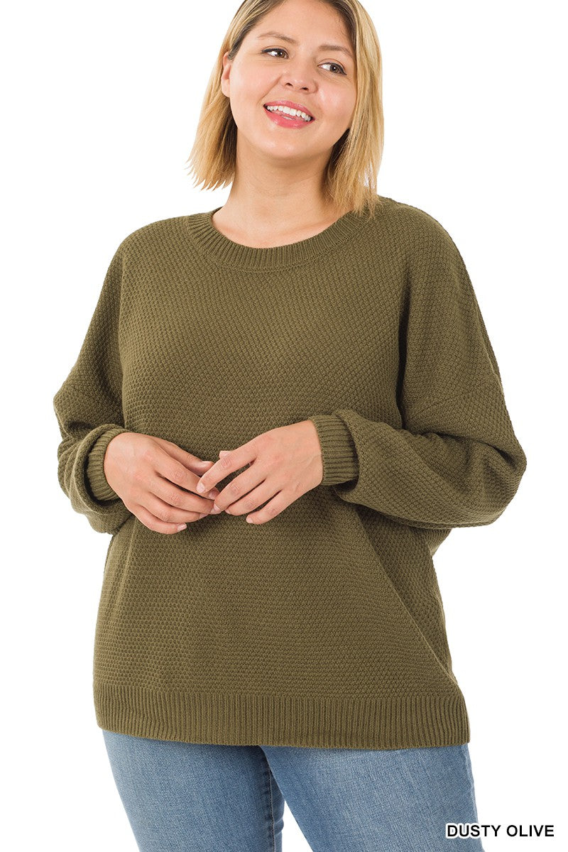 Round Neck Basic Sweater-Dusty Olive