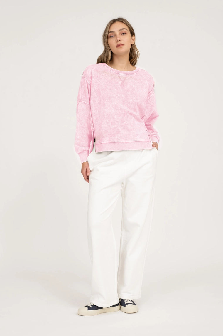 Washed Extended Shoulder Top-Pink