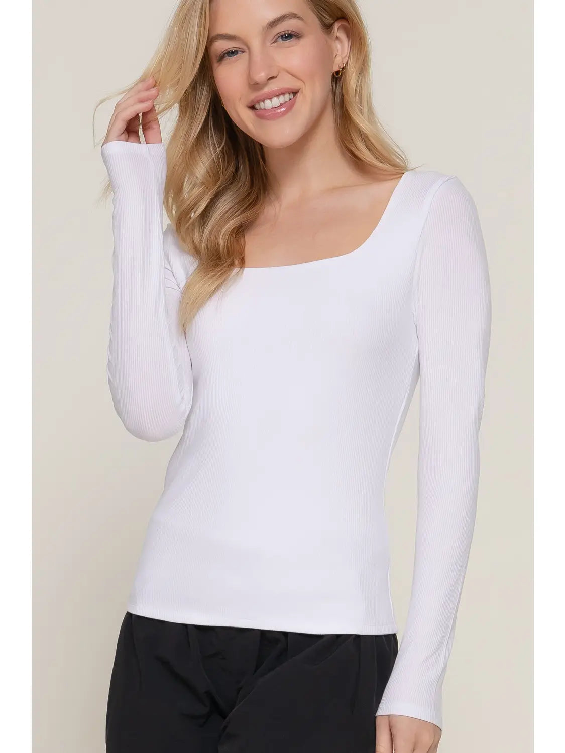 Long Sleeve Square Neck Ribbed Top
