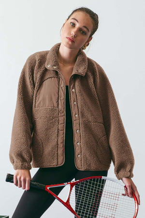 Snap Button Mocha Fleece Jacket