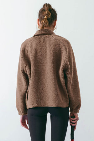 Snap Button Mocha Fleece Jacket