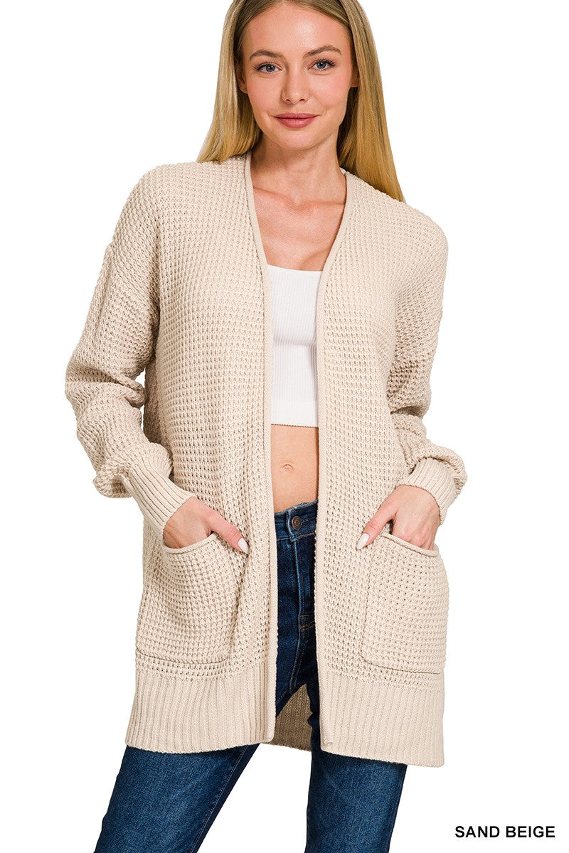 Waffle Open Cardigan Sweater