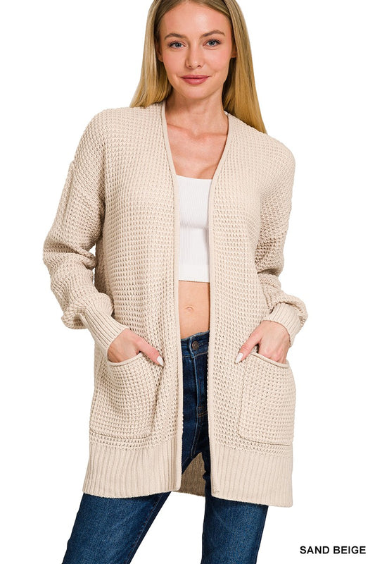 Waffle Open Cardigan Sweater