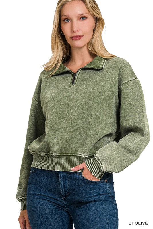 Acid Wash Half Zip Pullover