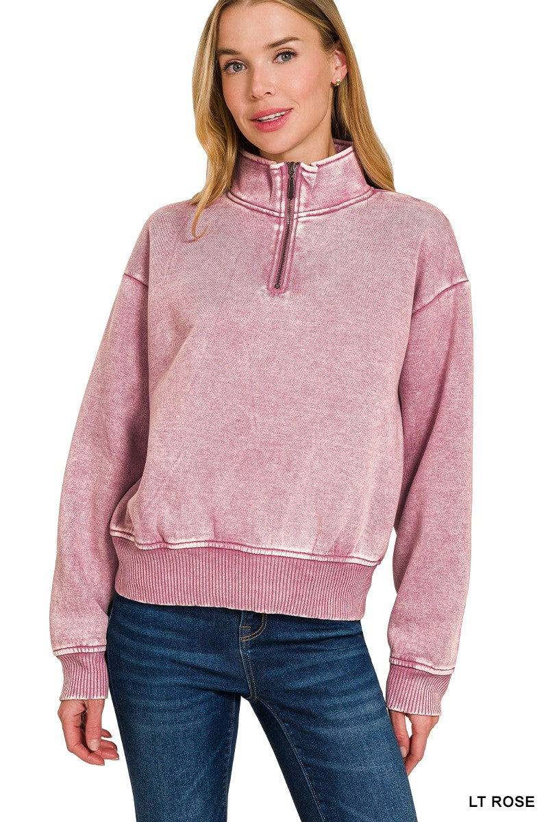 Acid Wash Half Zip Pullover