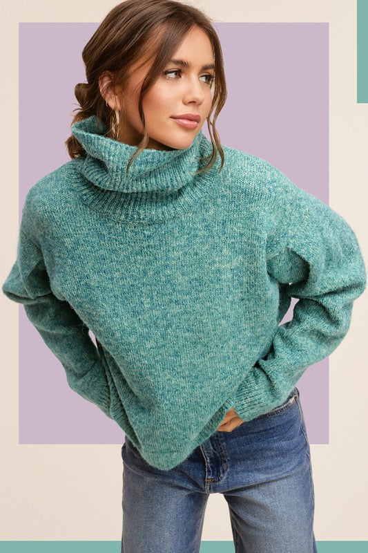 Teal Pintuck Sleeve Sweater