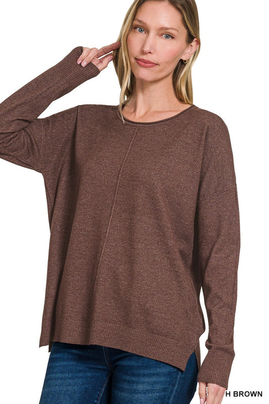 Front Seam Round Neck Sweater