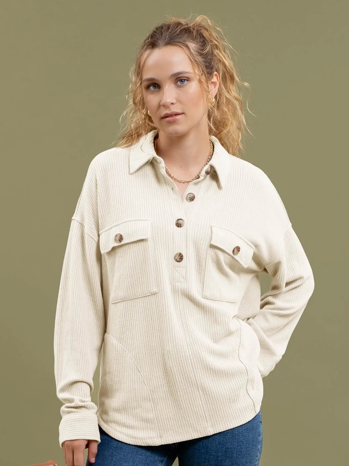 Half Button Side Pocket Top