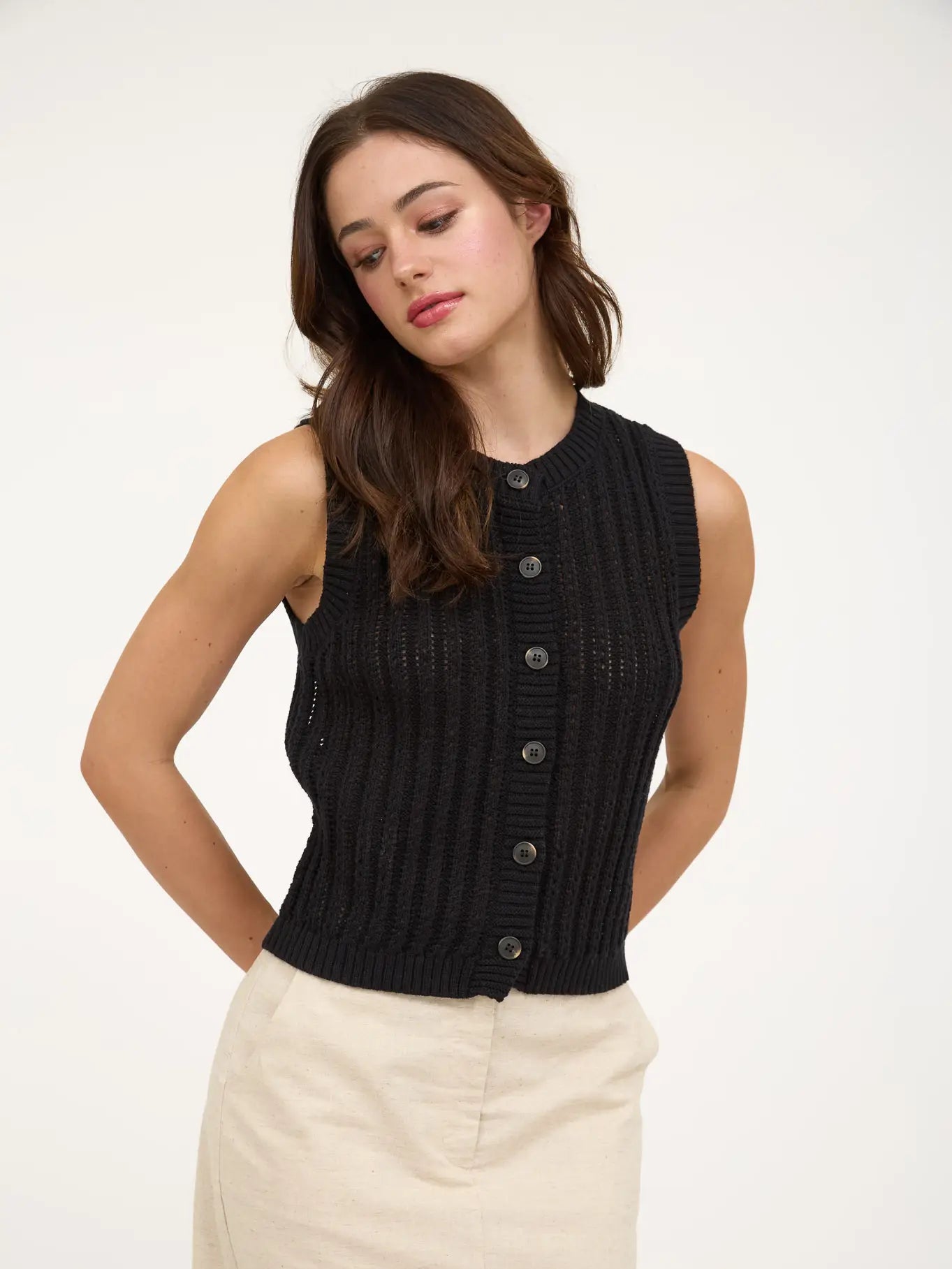 Black Crewneck Button Down Vest