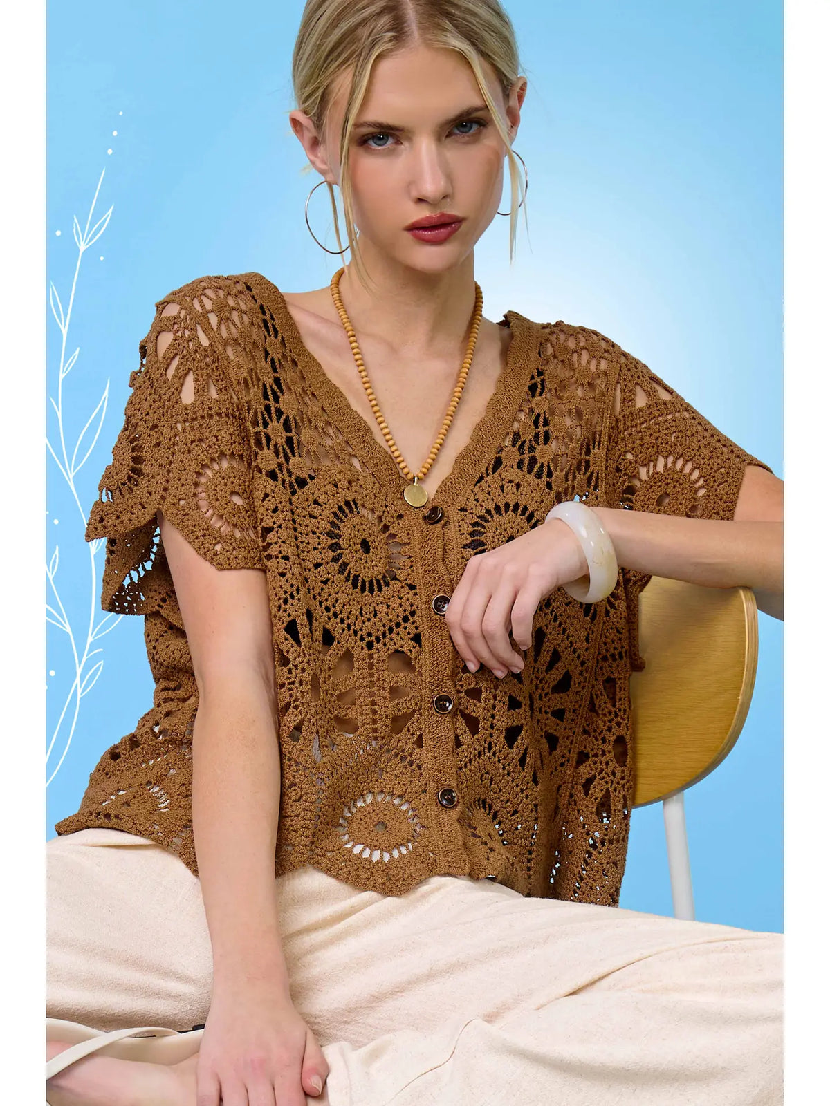 Open Knit Floral Crochet Top