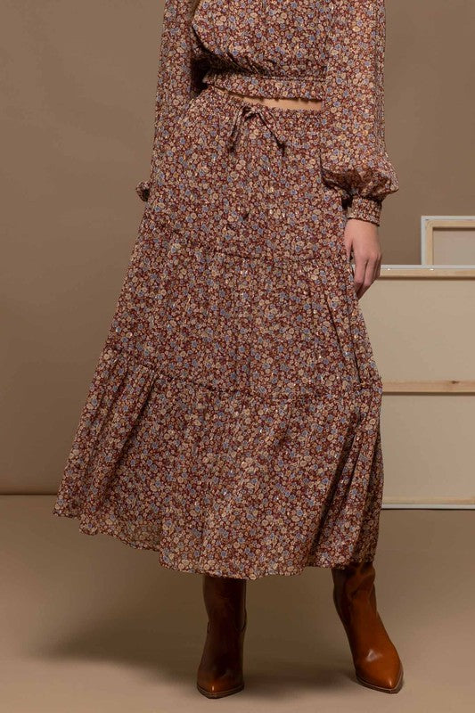 Burgundy Floral Maxi Skirt