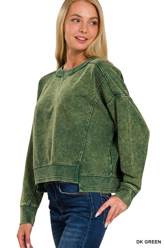 Hunter Green Acid Wash Pullover