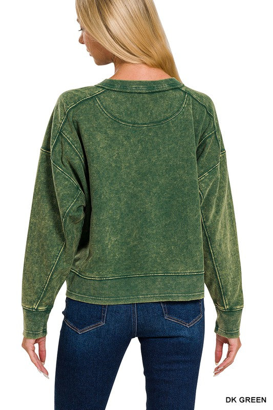 Hunter Green Acid Wash Pullover