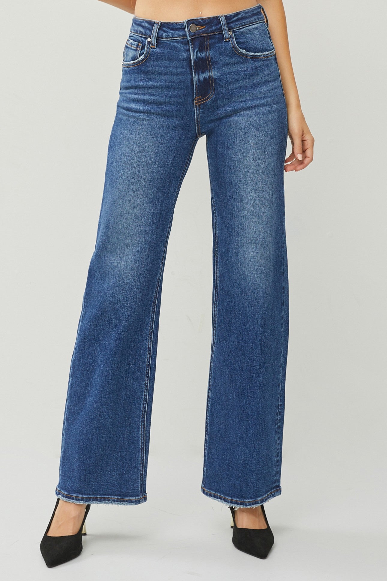 High Rise Dark Wash Straight Risen Jeans
