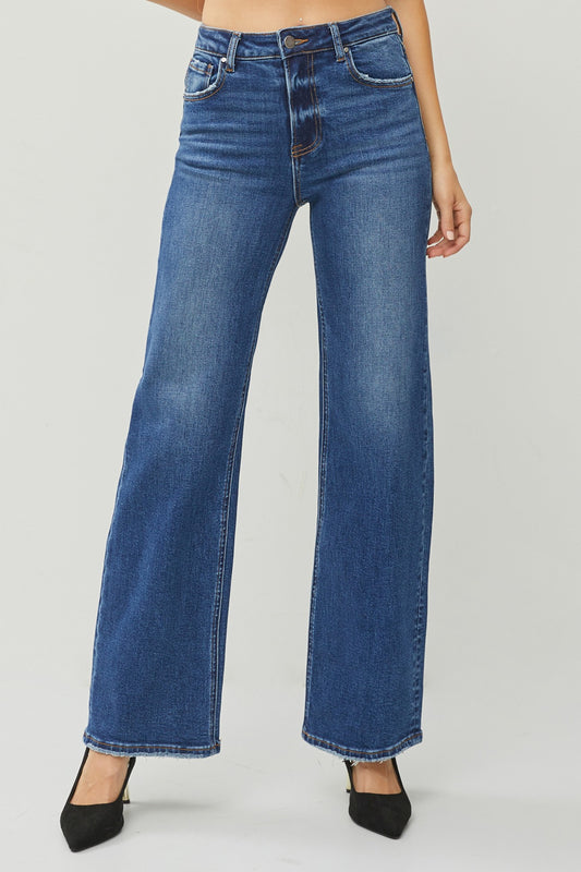 High Rise Dark Wash Straight Risen Jeans