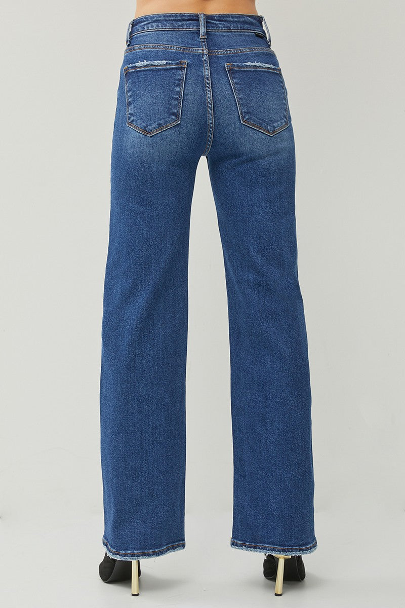 High Rise Dark Wash Straight Risen Jeans