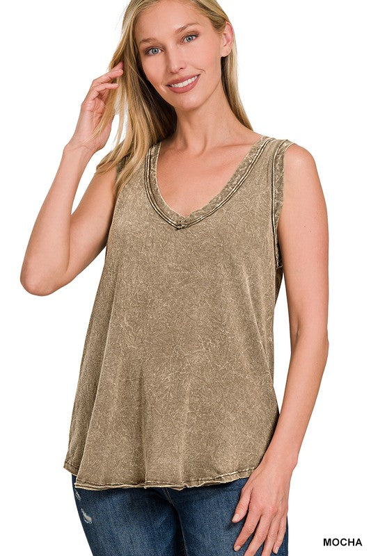 Crinkle Washed V Neck Tank