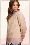 Pink Colorblock Long Sleeve Sweater