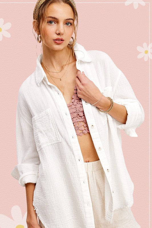 Crinkle Gauze Shirt-White