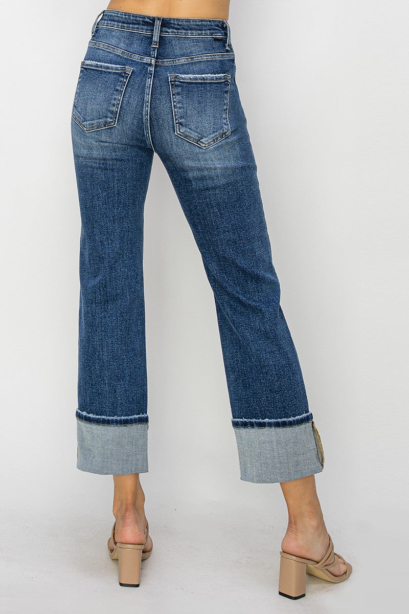 Ankle Dark Wash Cuffed Risen Denim