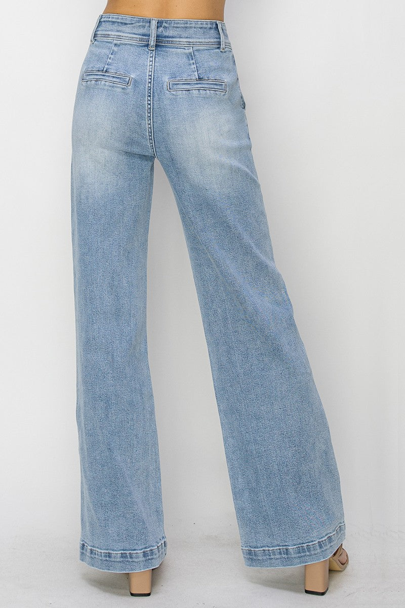 Double Button High Rise Wide Risen Jeans
