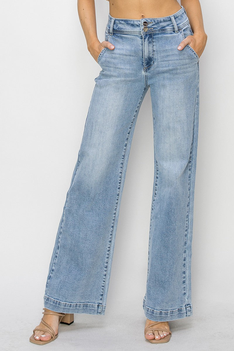 Double Button High Rise Wide Risen Jeans