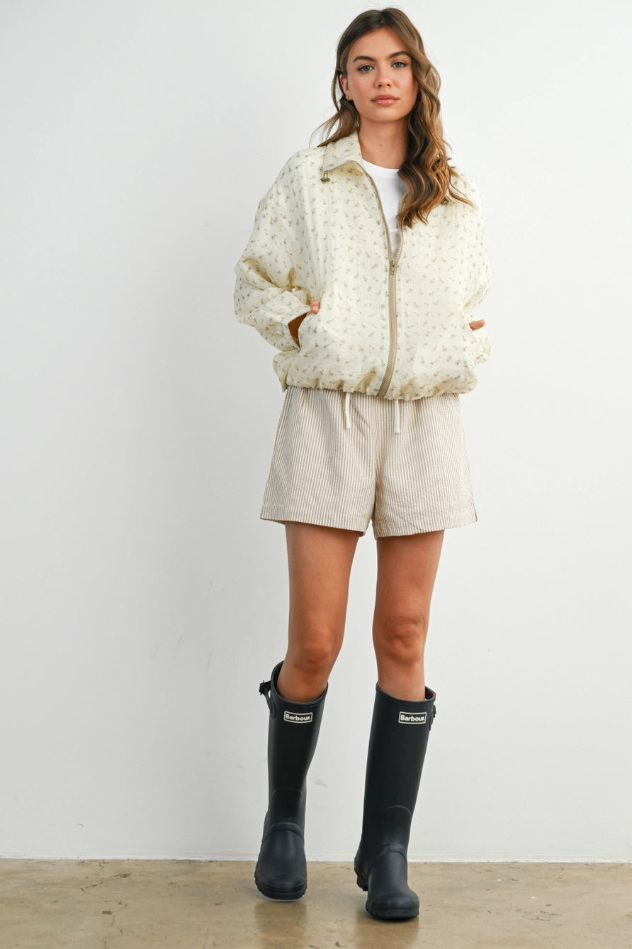 Floral Zip Up Collared Jacket