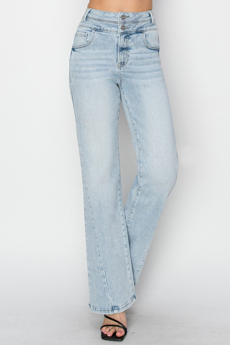 Double Button High Rise Ankle Straight Risen Denim