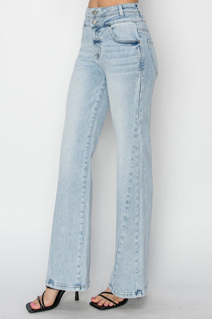 Double Button High Rise Ankle Straight Risen Denim