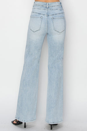 Double Button High Rise Ankle Straight Risen Denim