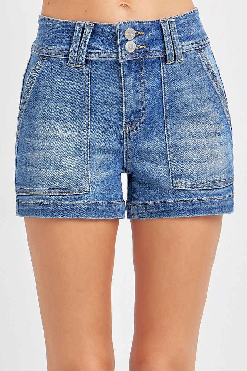 Patched Front Pocket Risen Shorts