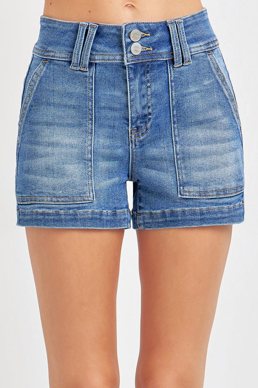 Patched Front Pocket Risen Shorts