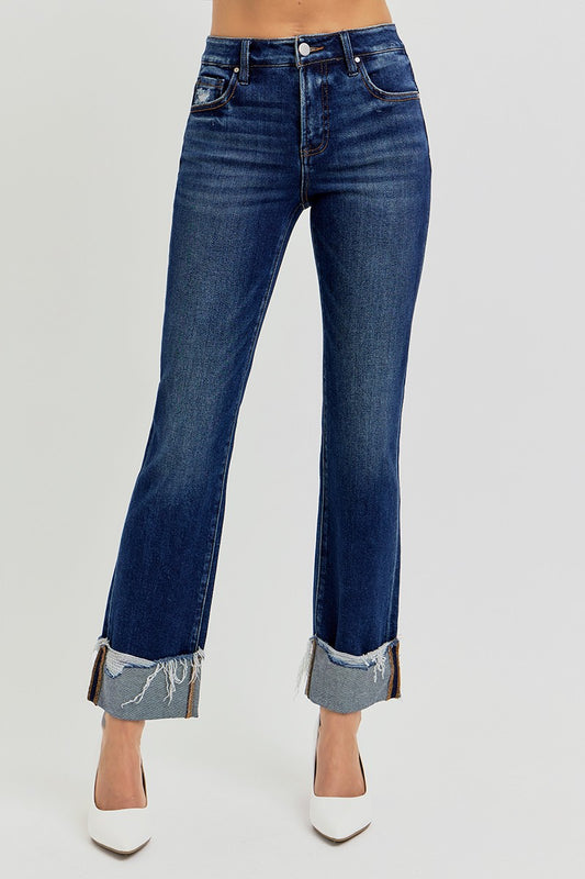 Cuffed Straight Dark Wash Risen Denim