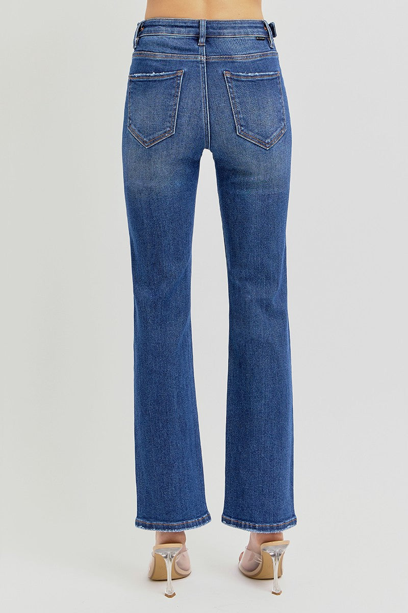 High Rise Dark Ankle Straight Risen Denim