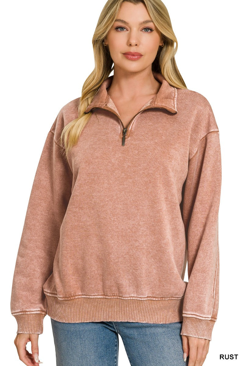Acid Wash Half Zip Pullover