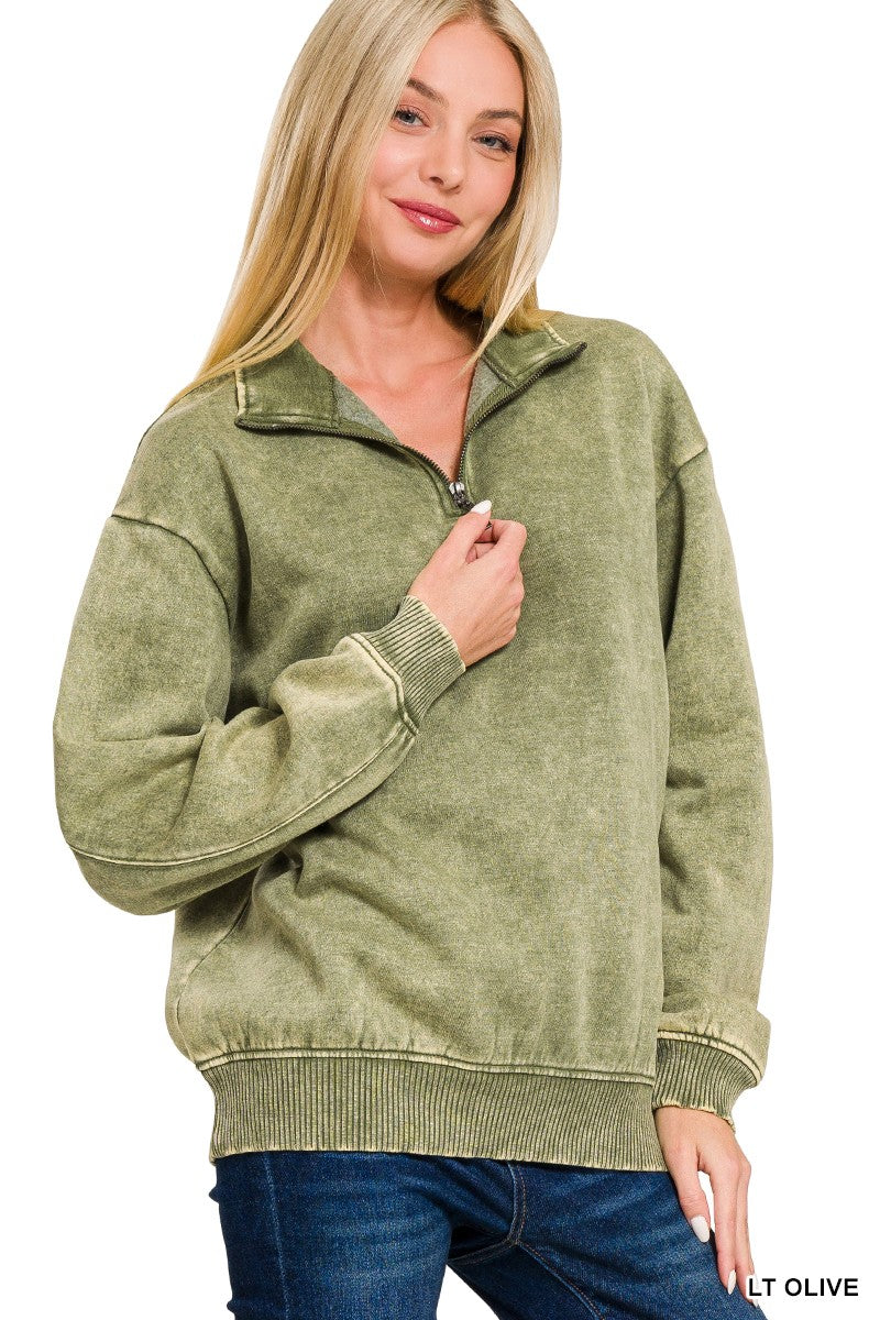 Acid Wash Half Zip Pullover